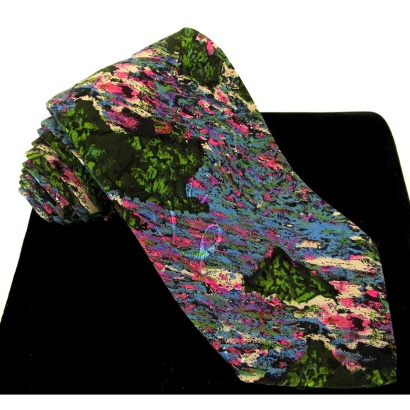 $245 A. Taghi Silk Designer Mens Tie Italy Abstract Teal Pink Artistic Pink - Picture 3 of 9
